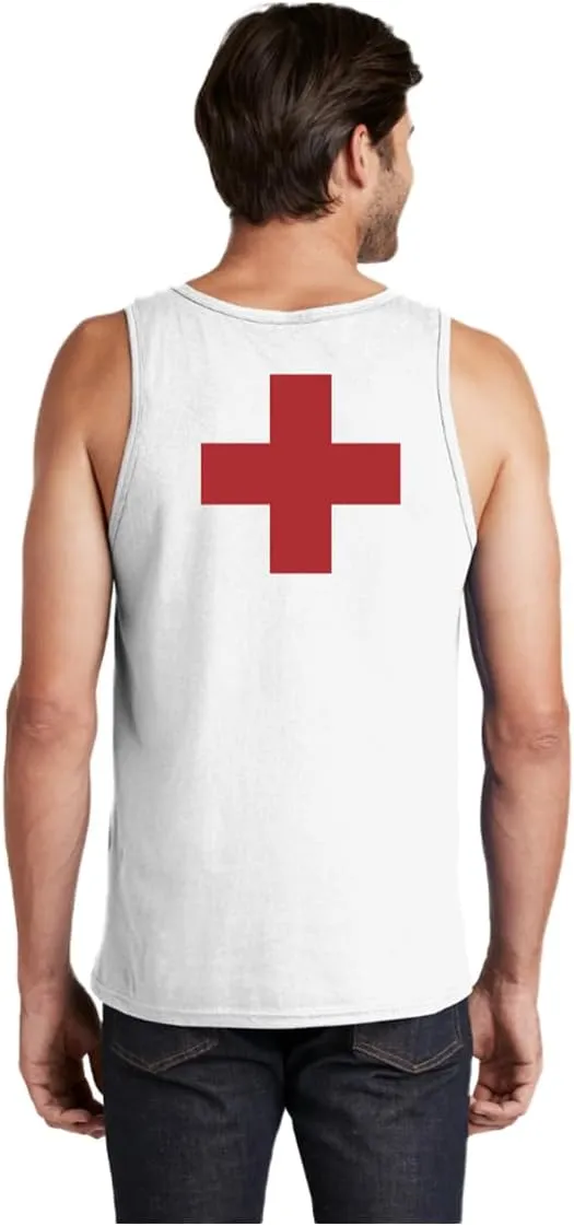 Lifeguard Staff Uniform Tank Top  100% Cotton Rounded Neck Red/White Bold Print for Pool Safety