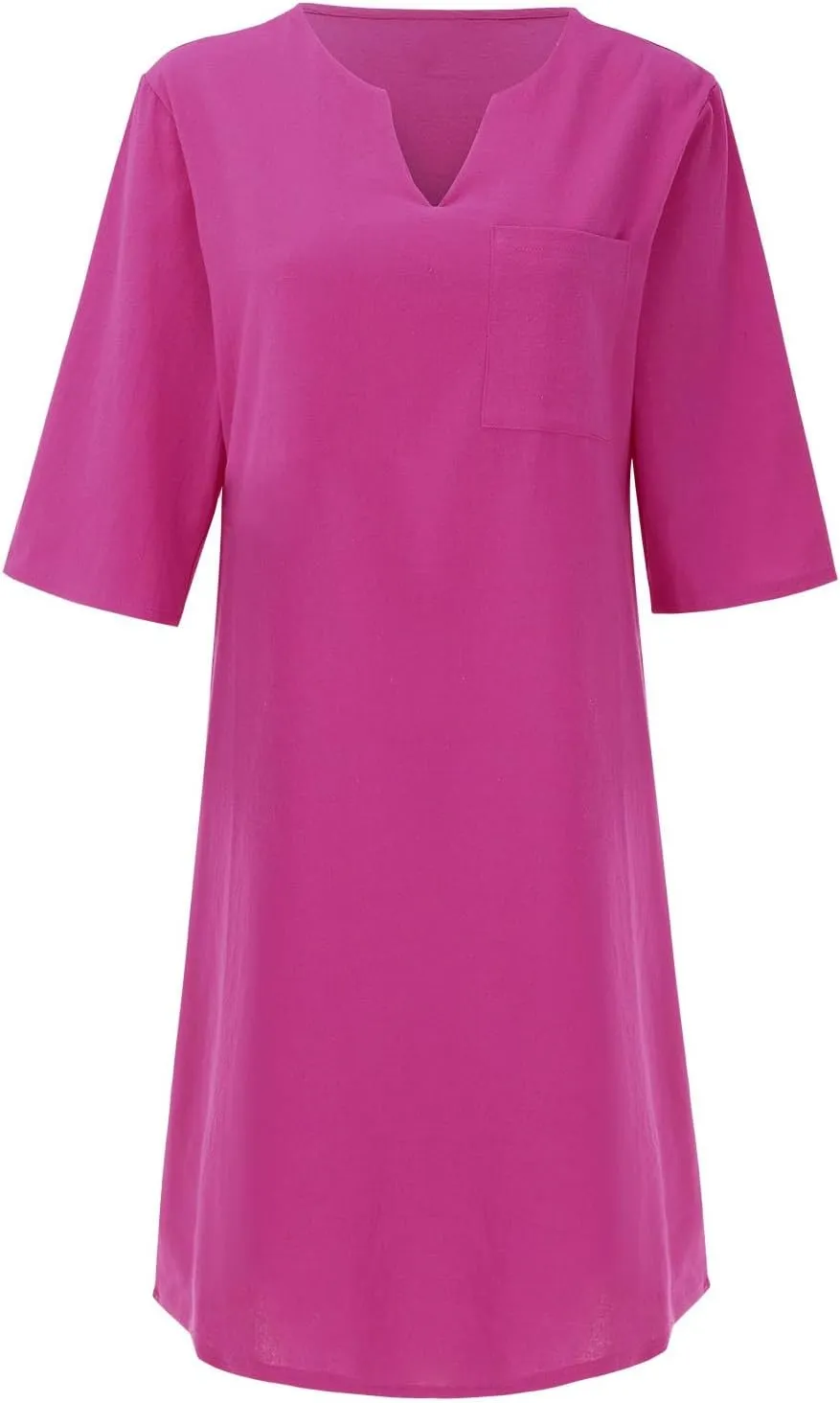 Linen Dress Women Short Sleeve V Neck Midi Dresses Summer Casual Cotton Linen Dress Solid Dress Vintage Beachwear
