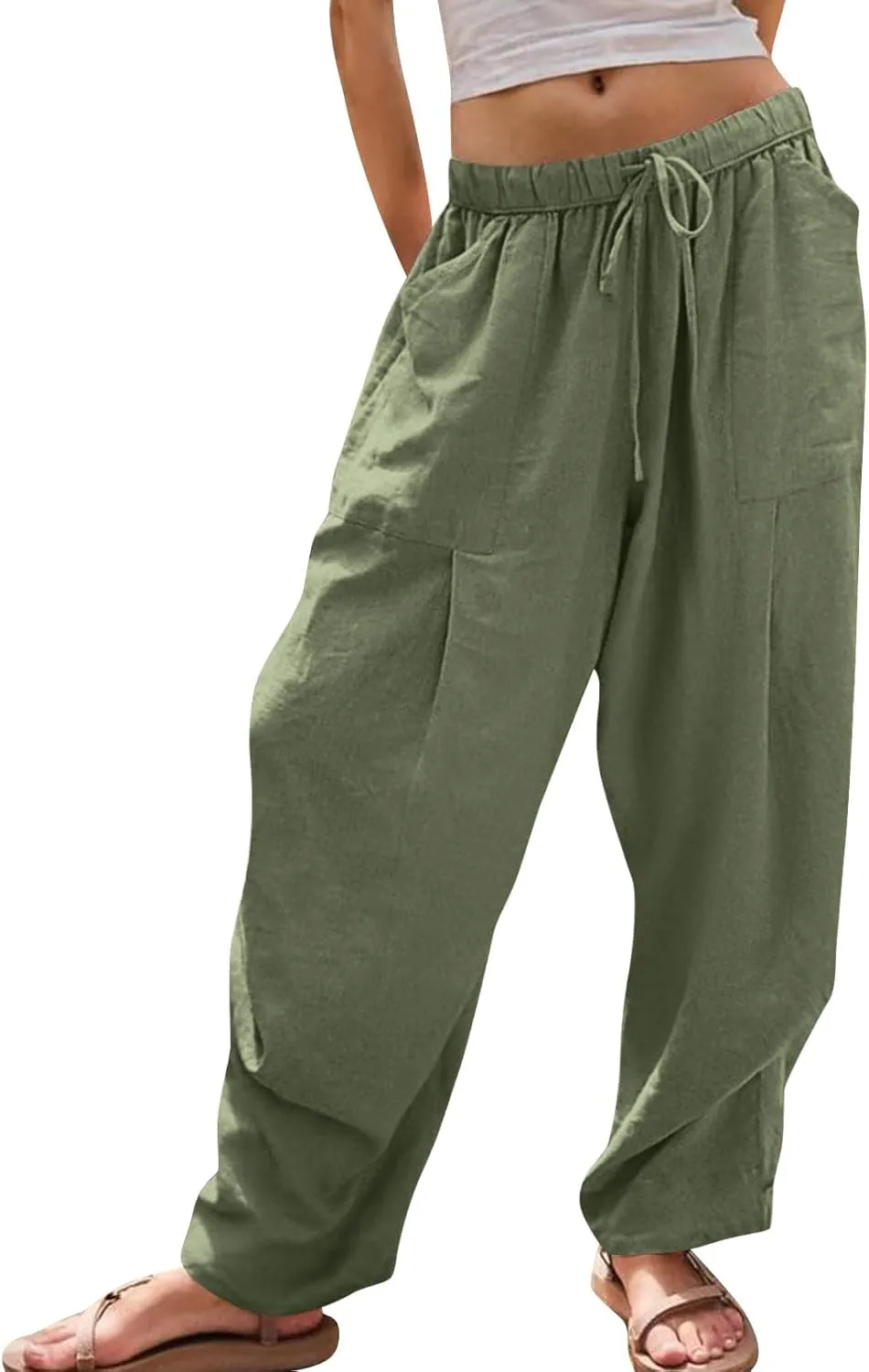 Linen Pants Women Casual Loose Elastic Waist Trousers Summer Lightweight Wide Leg Palazzo Pant Summer Outfits 2025