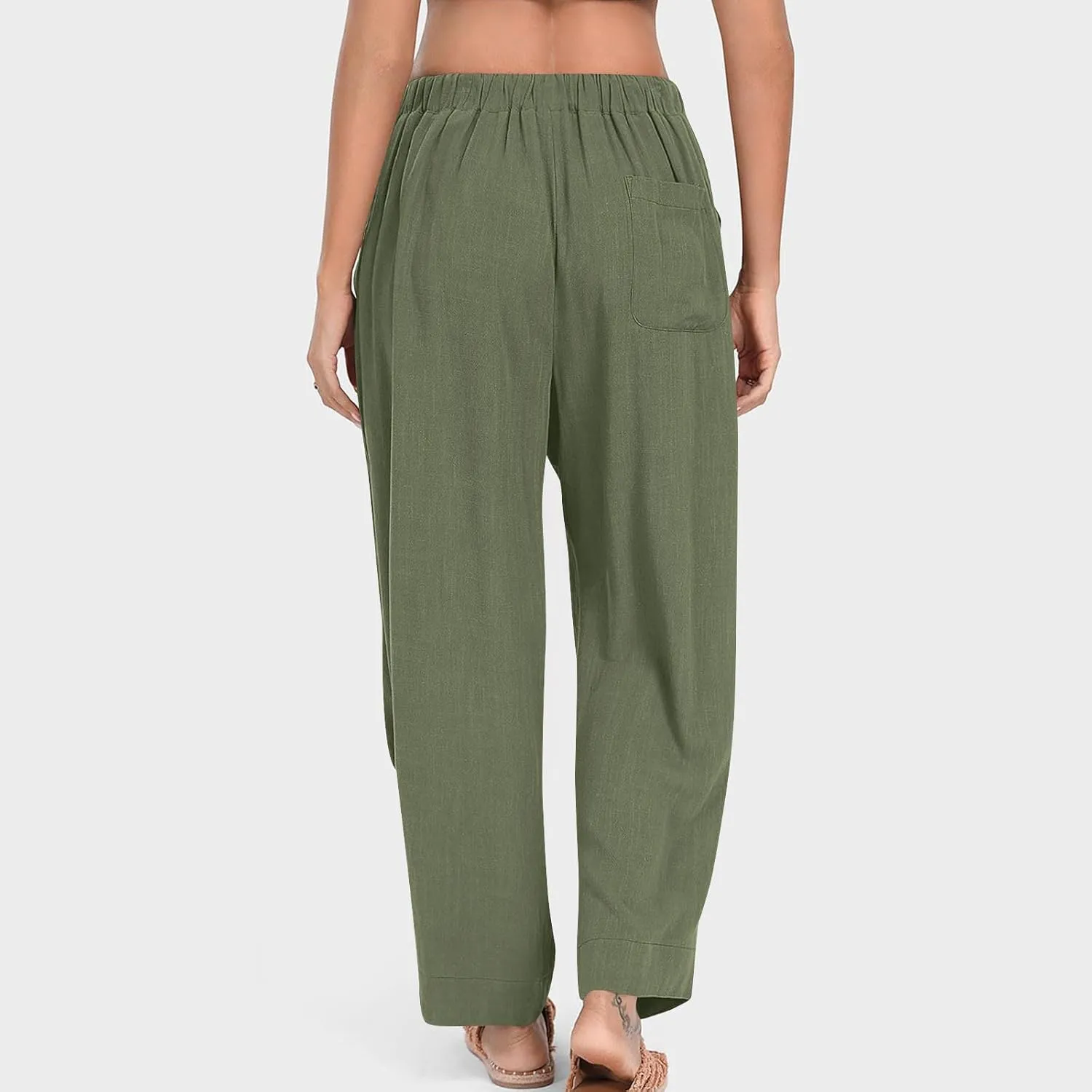 Linen Pants Women Casual Loose Elastic Waist Trousers Summer Lightweight Wide Leg Palazzo Pant Summer Outfits 2025