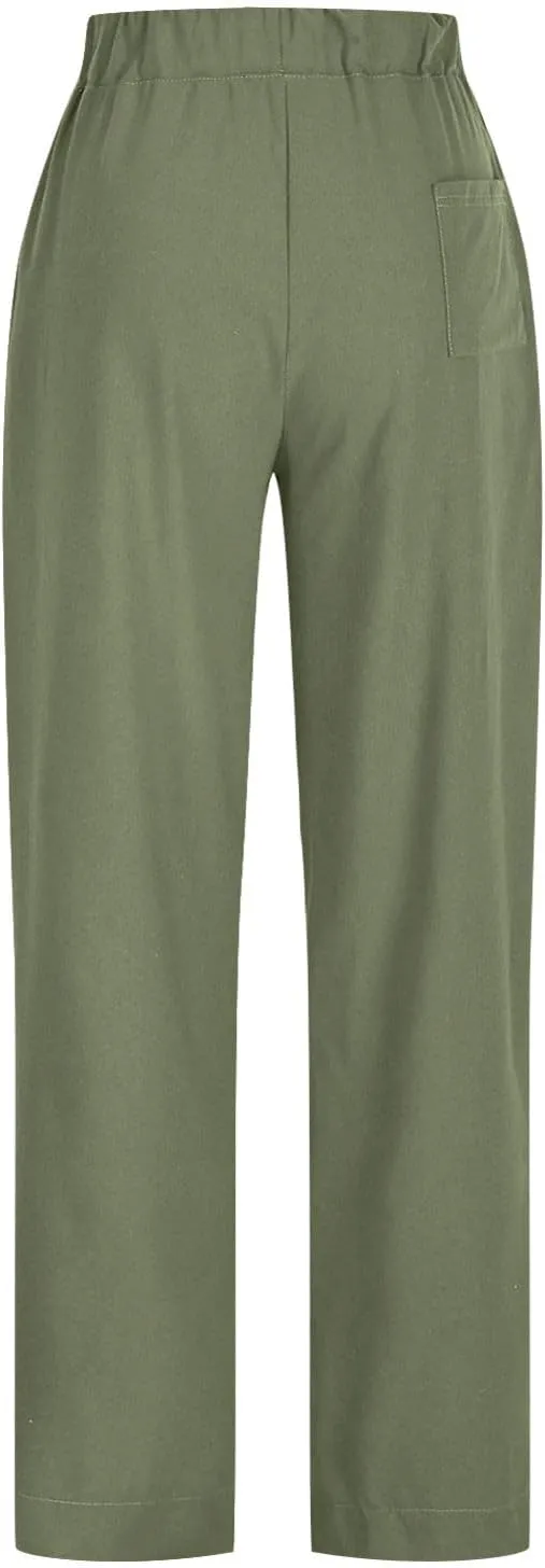 Linen Pants Women Casual Loose Elastic Waist Trousers Summer Lightweight Wide Leg Palazzo Pant Summer Outfits 2025