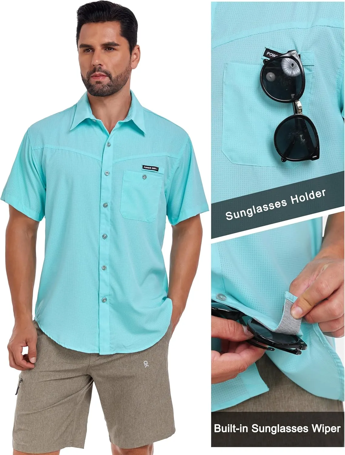 Little Donkey Andy Men's Breathable UPF 50 Shirt, Lightweight Short Sleeve Button Down Shirts for Fishing Hiking