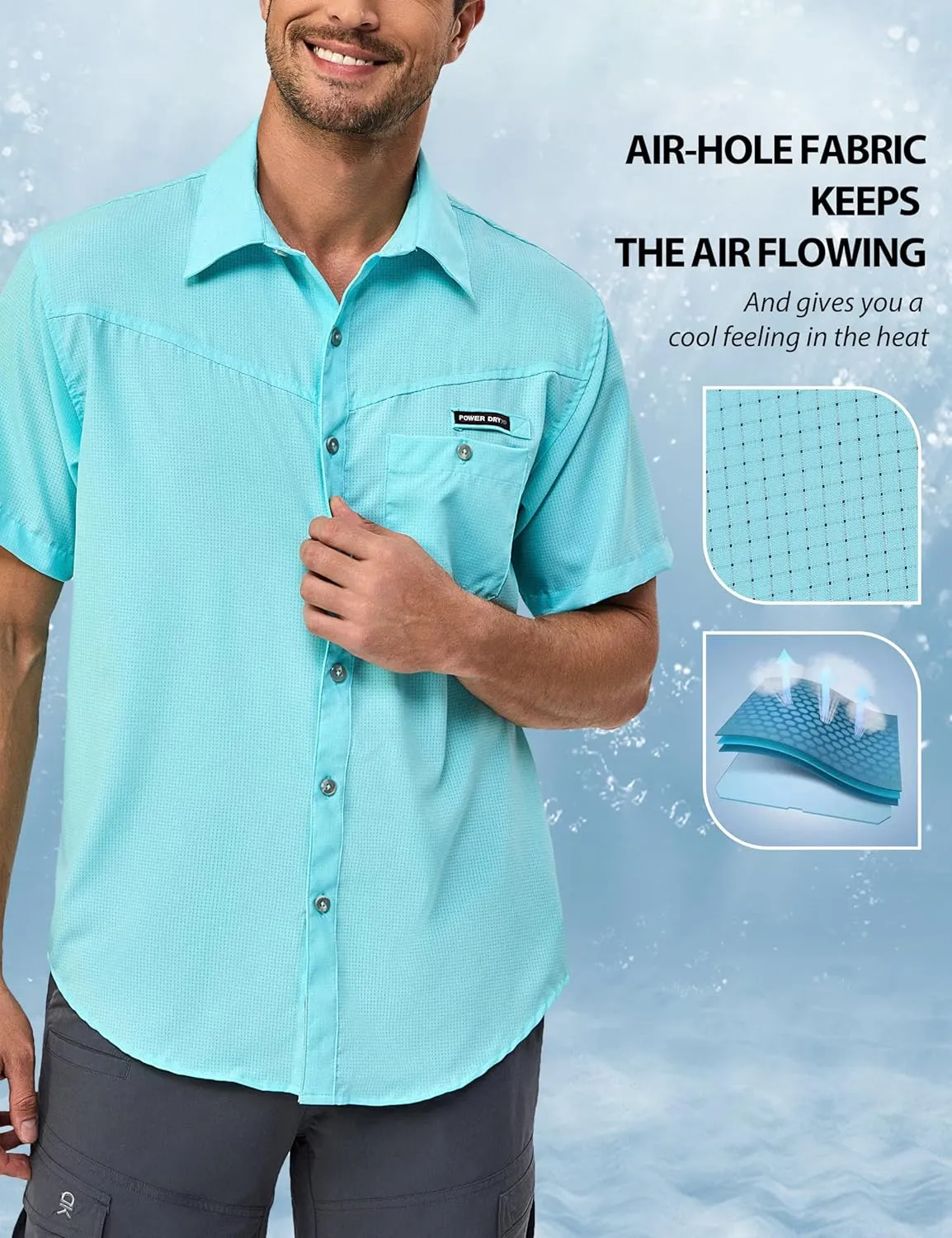 Little Donkey Andy Men's Breathable UPF 50 Shirt, Lightweight Short Sleeve Button Down Shirts for Fishing Hiking