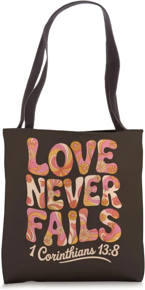 Love Never Fails Corinthians 13:8 70s Christian Bible Verse Tote Bag