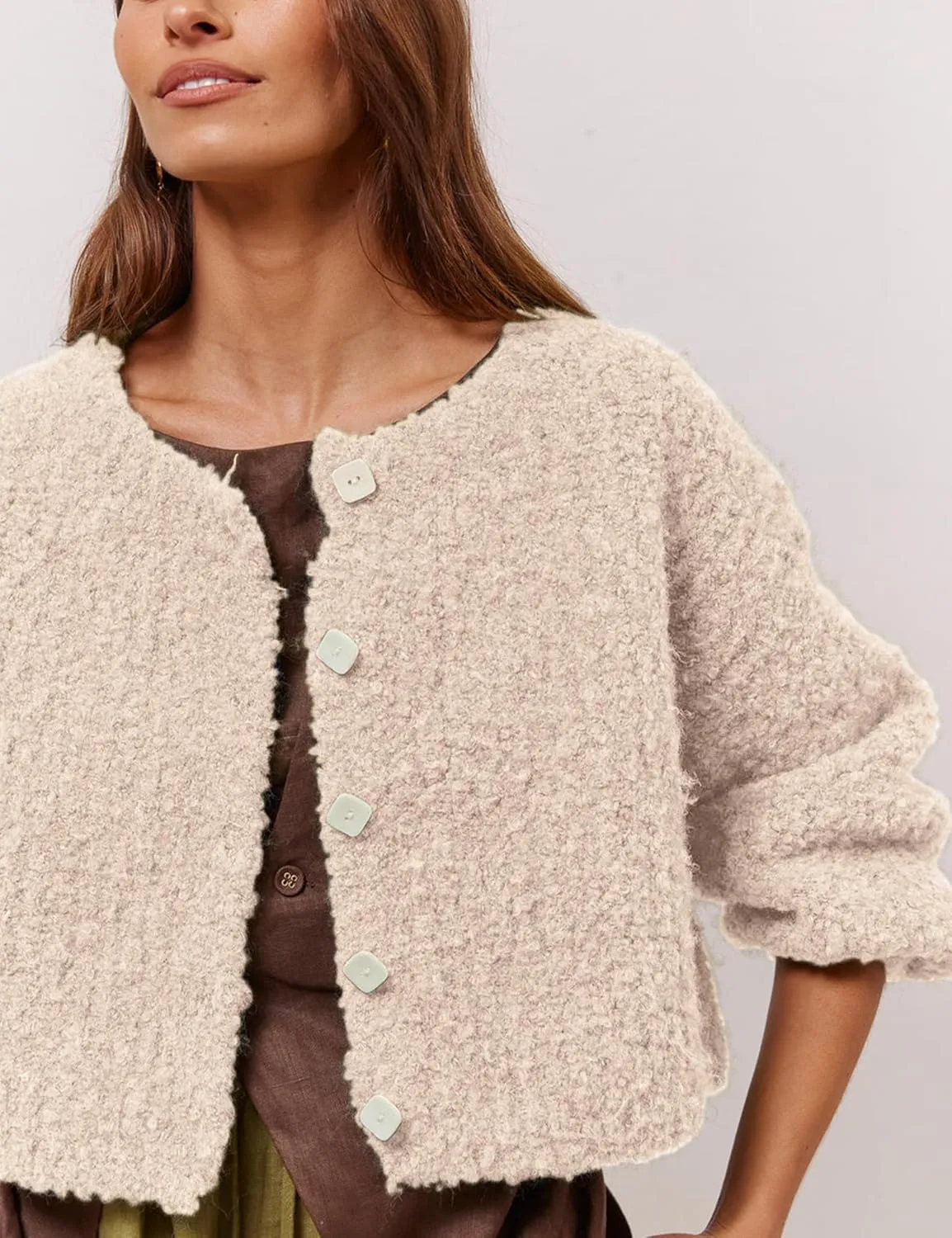 Lviefent Women Knit Cardigans Casual Open Front Button Down Long Sleeve Cropped Sweater Jacket Outwear