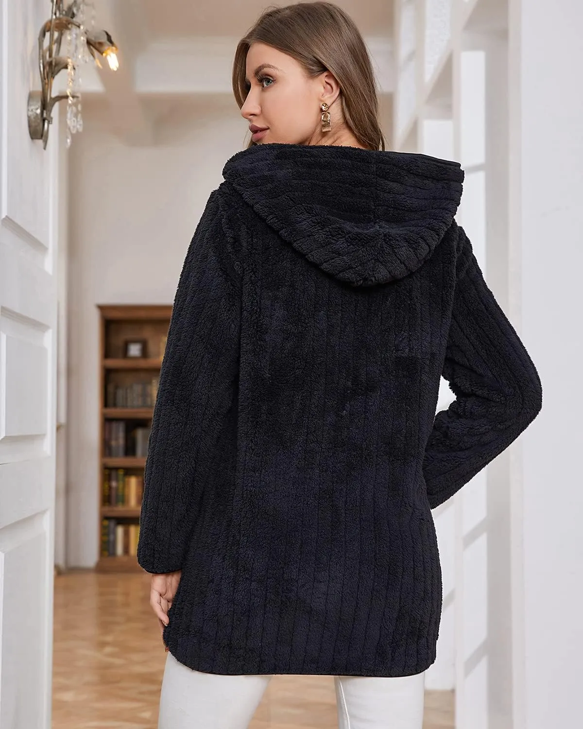 LY VAREY LIN Womens Fuzzy Fleece Sherpa Jacket Zip Up Hooded Cardigans with Pockets