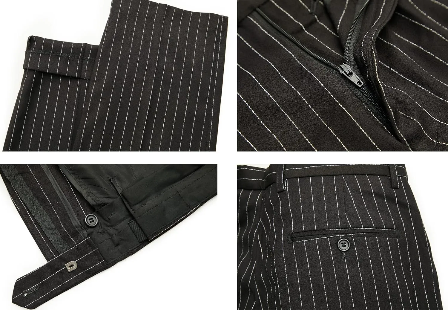 MAGE MALE Mens Pinstripe 3 Piece Suit Slim Fit Elegant Single Breasted Business Wedding Party Blazer Vest& Pants Set