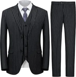 MAGE MALE Mens Pinstripe 3 Piece Suit Slim Fit Elegant Single Breasted Business Wedding Party Blazer Vest& Pants Set