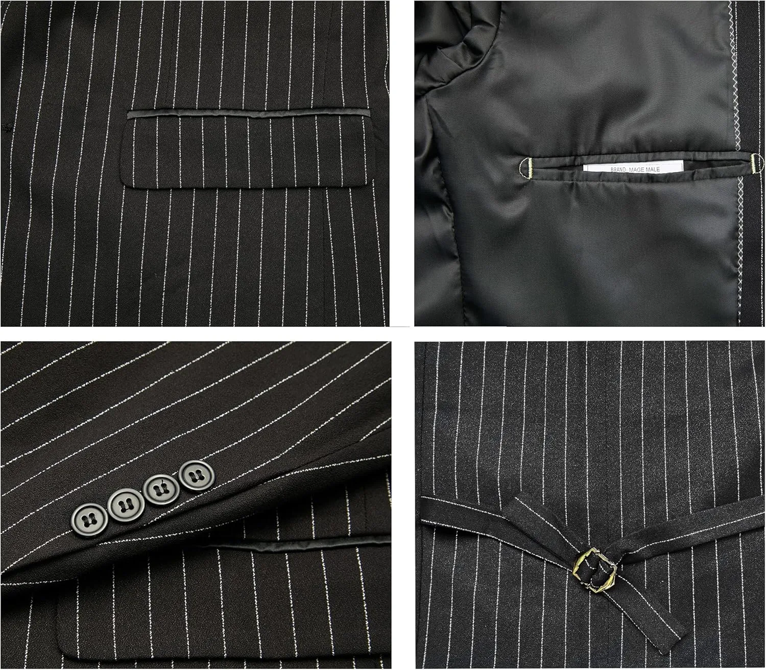 MAGE MALE Mens Pinstripe 3 Piece Suit Slim Fit Elegant Single Breasted Business Wedding Party Blazer Vest& Pants Set