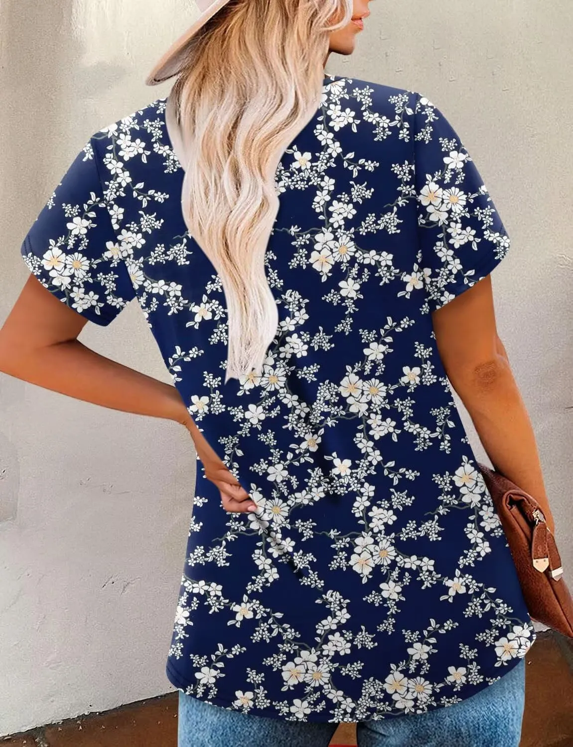 Magritta Womens Casual Tops Square Neck Short Sleeve Flowy Hem Boho Shirts Summer Fashion Pleat Tunic Blouses S-3XL