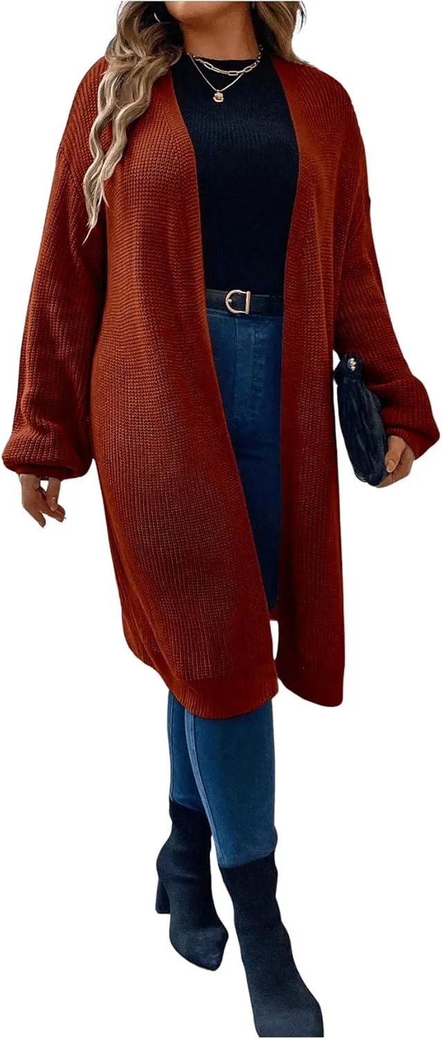 MakeMeChic Women's Plus Size Cardigan Long Sleeve Open Front Duster Cardigans Casual Knitted Sweater