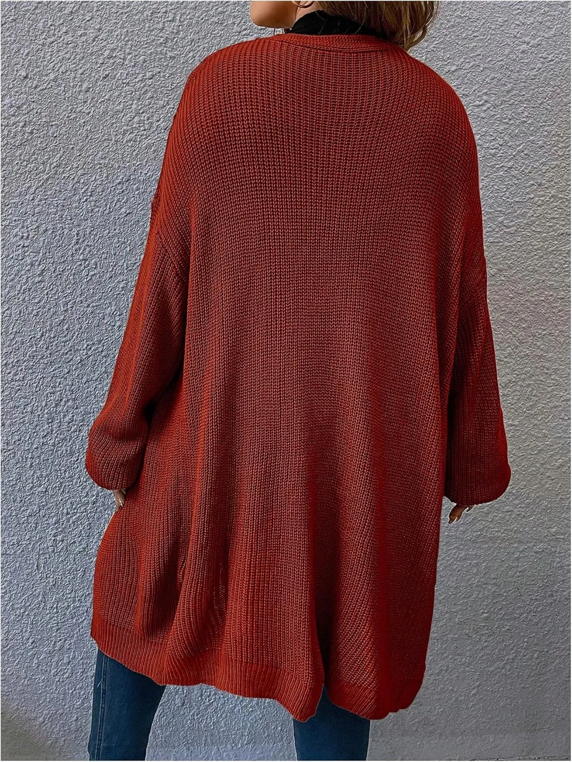 MakeMeChic Women's Plus Size Cardigan Long Sleeve Open Front Duster Cardigans Casual Knitted Sweater