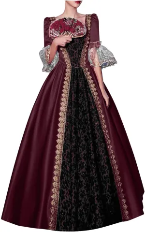 Medieval Dress for Women Plus Size Victorian Medieval Renaissance Ball Gown Costumes Halloween Gothic Witch Dress