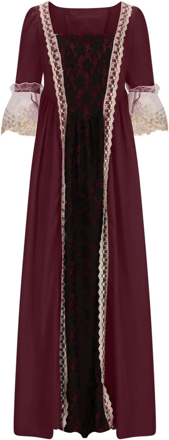 Medieval Dress for Women Plus Size Victorian Medieval Renaissance Ball Gown Costumes Halloween Gothic Witch Dress