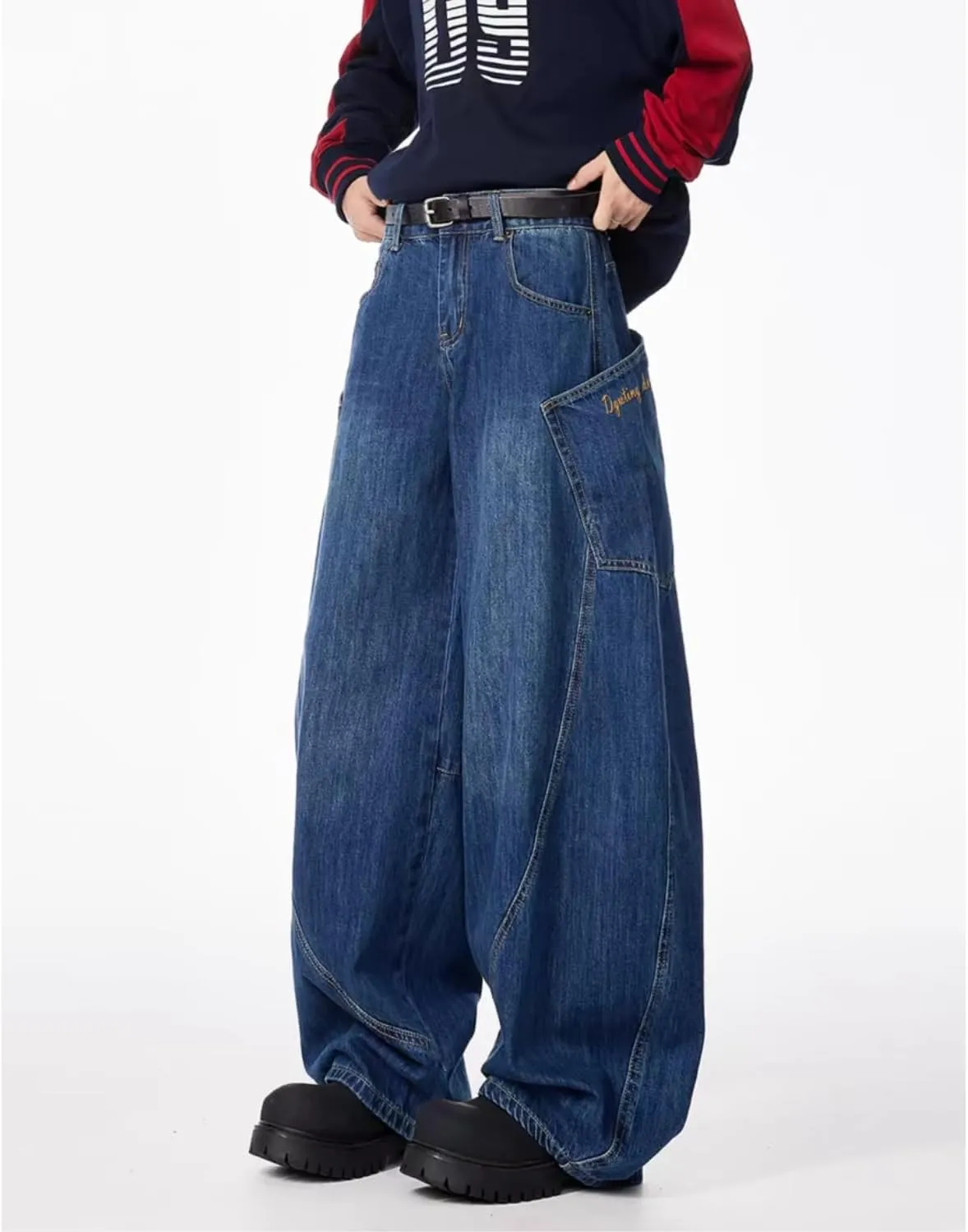 Mens Baggy Jeans Y2k Wide Leg Barrel Jeans for Women Stretchy Hip Hop Loose Denim Pants Grunge Clothes Streetwear
