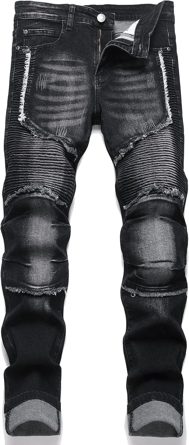 Men's Distressed Ripped Slim Fit Denim Jeans Pants