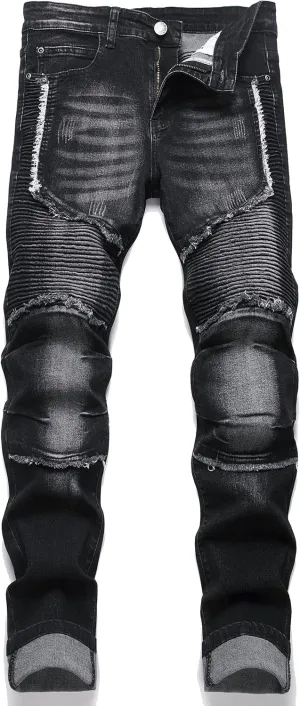 Men's Distressed Ripped Slim Fit Denim Jeans Pants