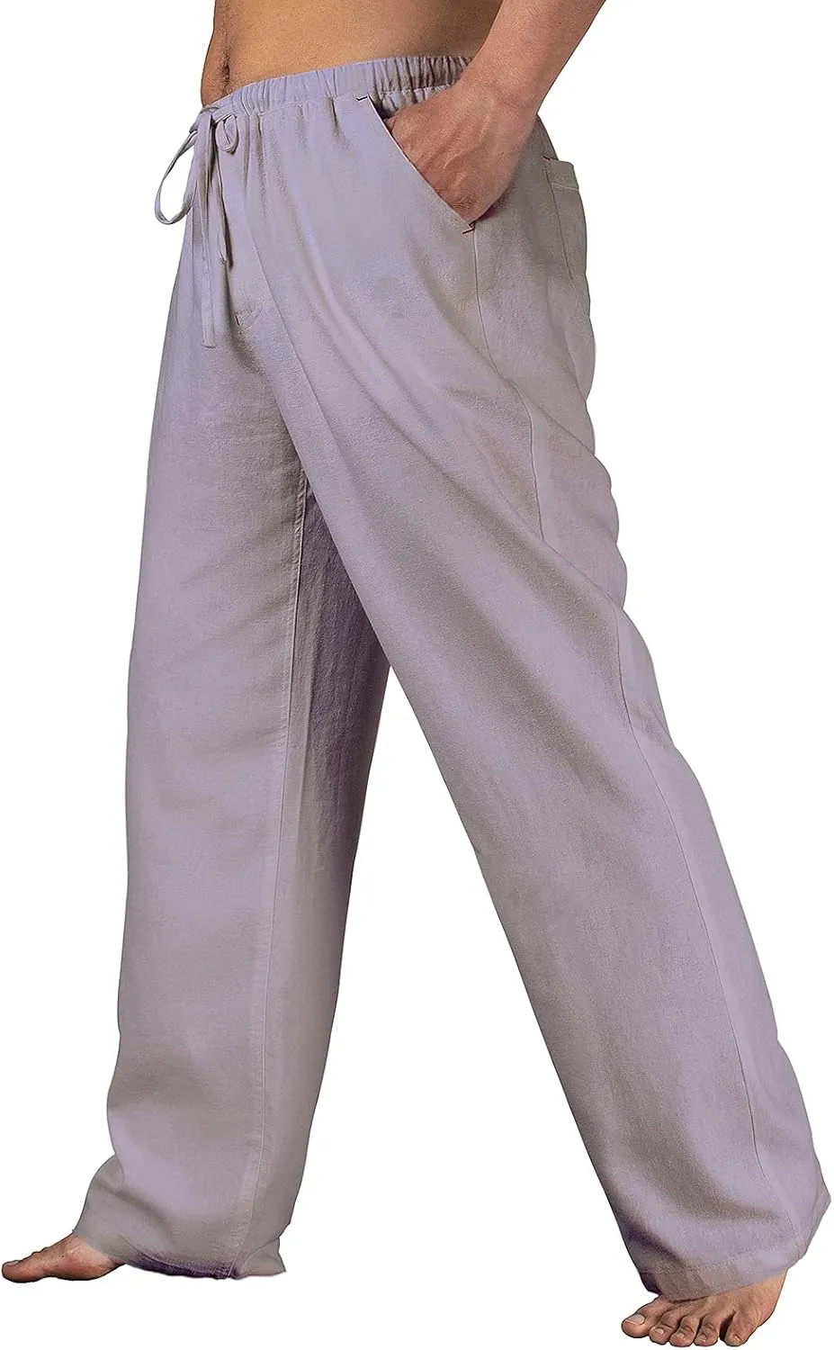 Men's Drawstring Loose Linen Beach Pants Lightweight Elastic Waist Yoga Lounge Cotton Trousers Pajamas
