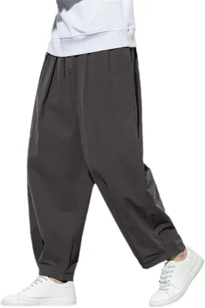 Men's Joggers Sweatpants Harem Pants Black Cotton Summer Casual Loose Japanese Trouser