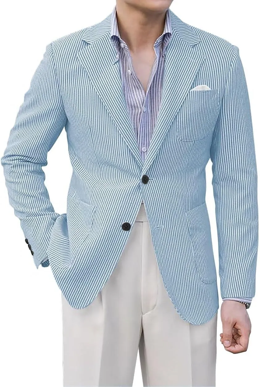 Mens Seersucker Suit Blazer for Men Casual Seersucker Suits for Men Lightweight Summer Seersucker Blazers for Wedding