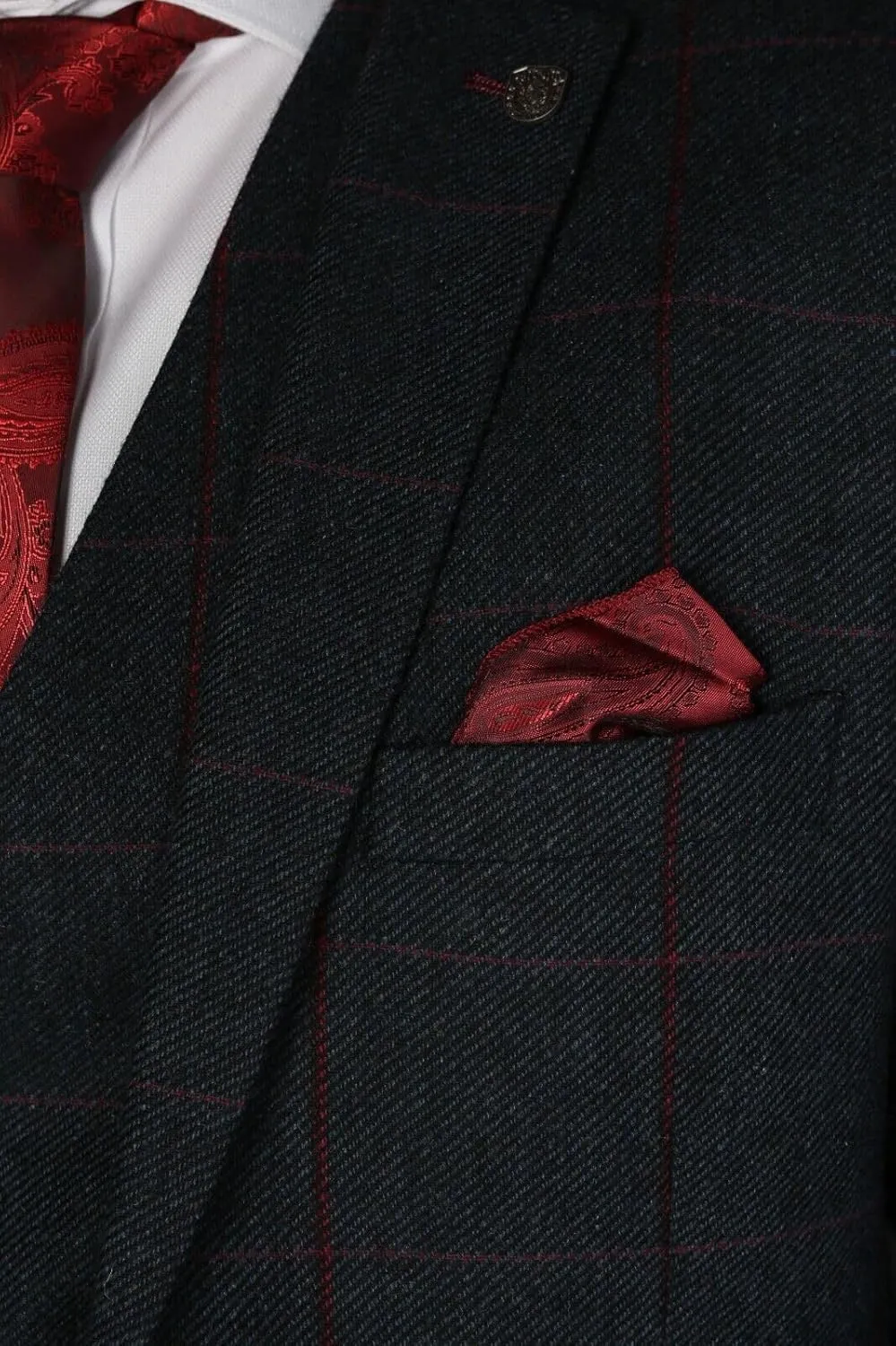 Mens Tweed Herringbone Navy Blue Sold Separately Suit - Wedding Business Tailored Fit 3 Piece Set