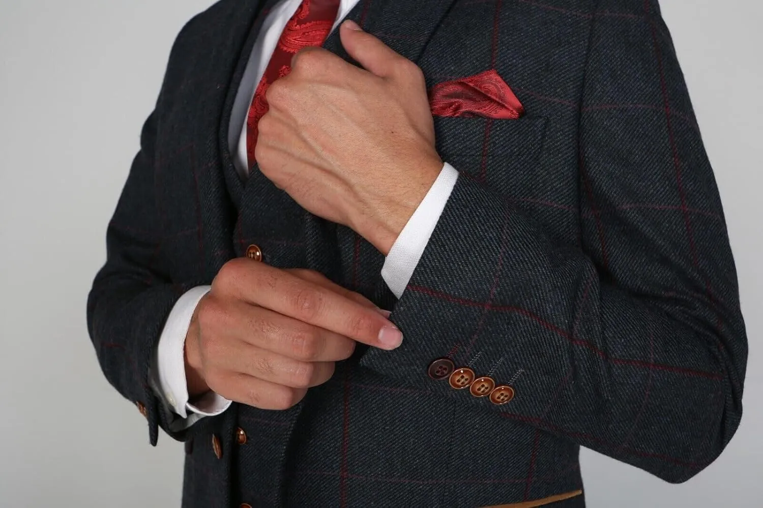 Mens Tweed Herringbone Navy Blue Sold Separately Suit - Wedding Business Tailored Fit 3 Piece Set