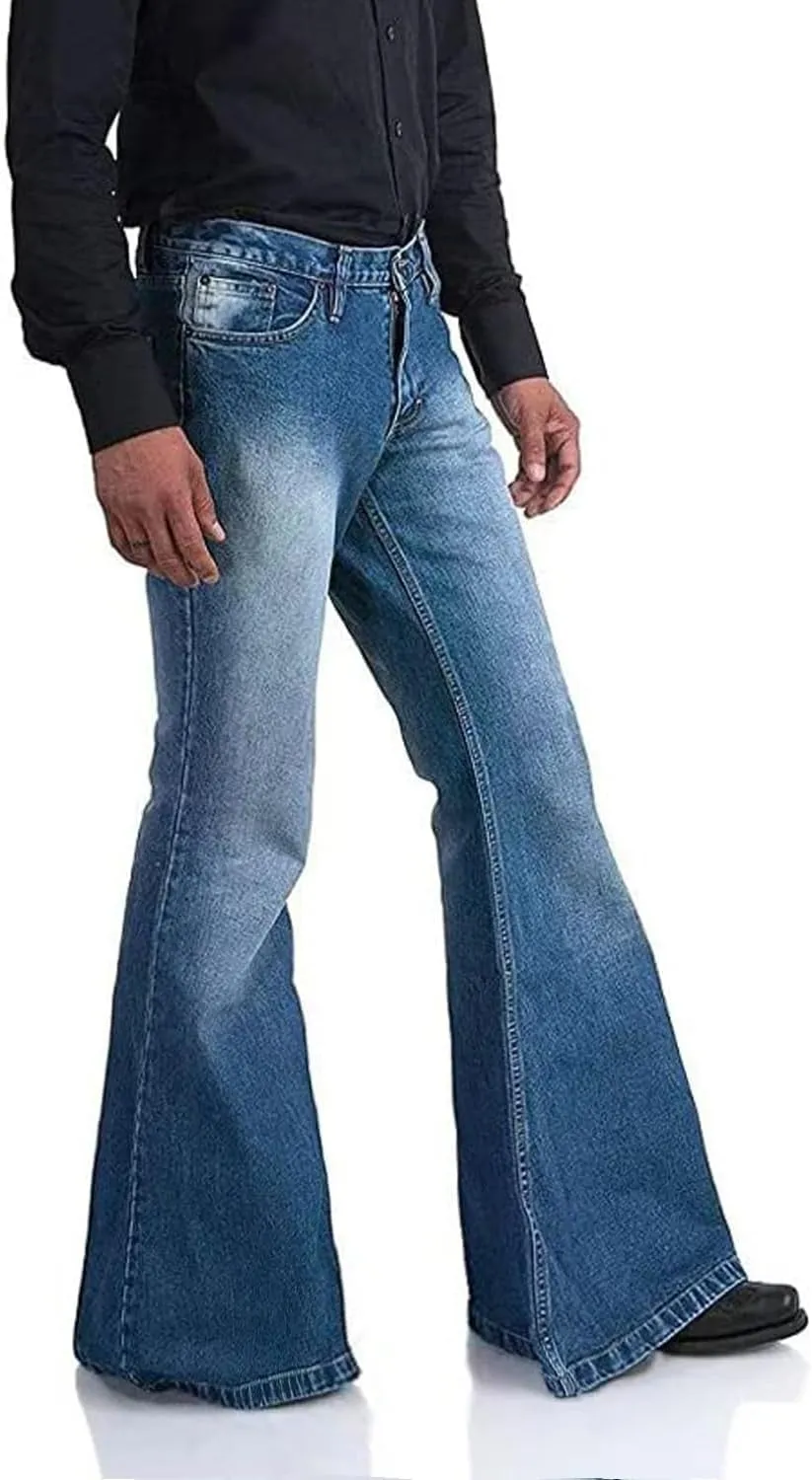 Men's Vintage Bell Bottom Jeans 60s 70s Outfits for Men,Mens Bell Bottoms Disco Pants Flared Jeans