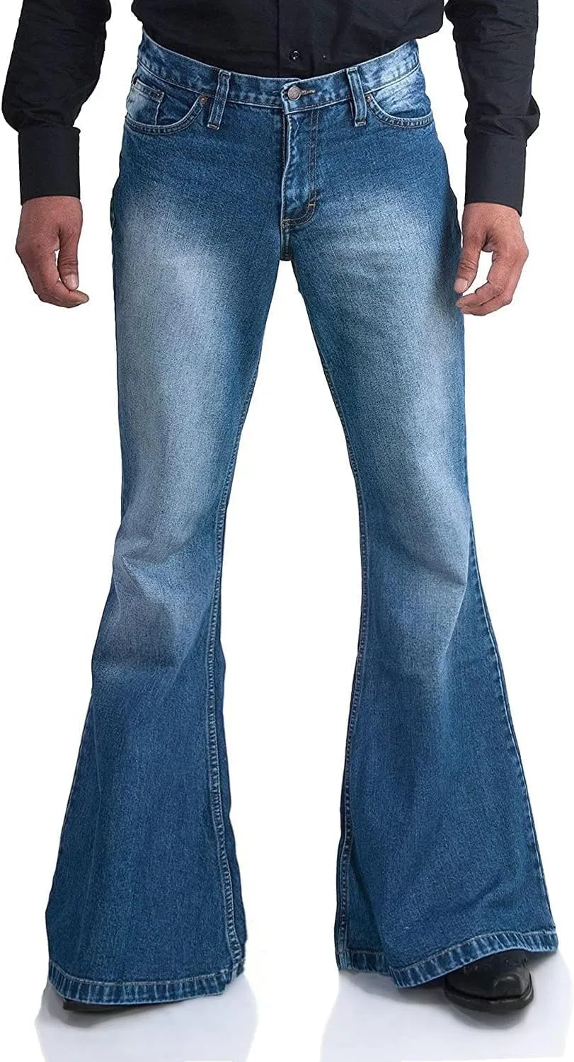 Men's Vintage Bell Bottom Jeans 60s 70s Outfits for Men,Mens Bell Bottoms Disco Pants Flared Jeans