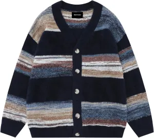 Men's Women's Oversized Striped Cardigan Sweater Long Sleeve Button Down Vintage Knit Cardigans
