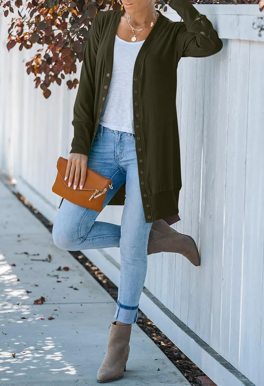 MEROKEETY Women's 2025 Fall Long Sleeve Snap Button Down Solid Color Knit Ribbed Neckline Cardigans