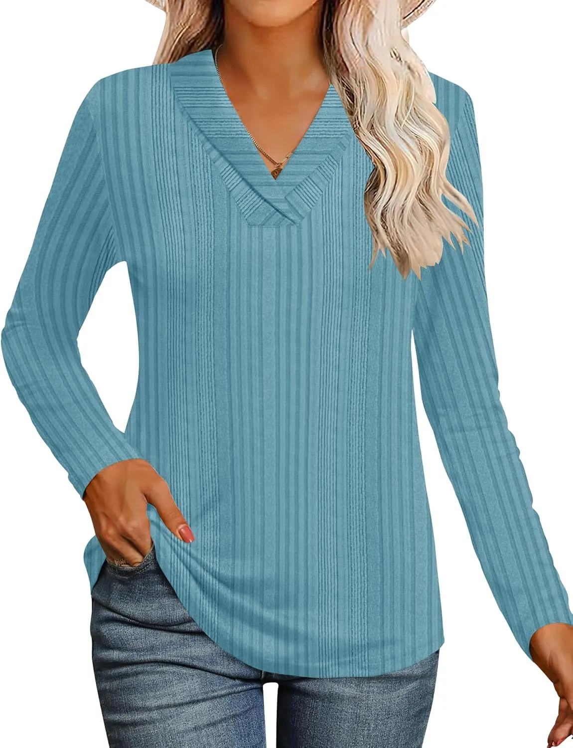 Micoson Womens Long Sleeve Tops V Neck Casual Shirts Lapel Blouses Dressy Business Fall Knit Thin Pullover Tunic Tops