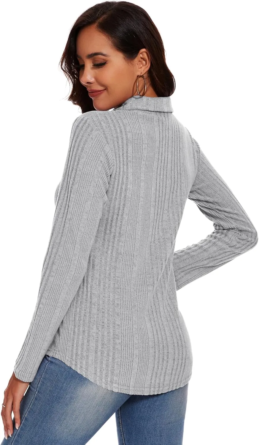 Micoson Womens Long Sleeve Tops V Neck Casual Shirts Lapel Blouses Dressy Business Fall Knit Thin Pullover Tunic Tops
