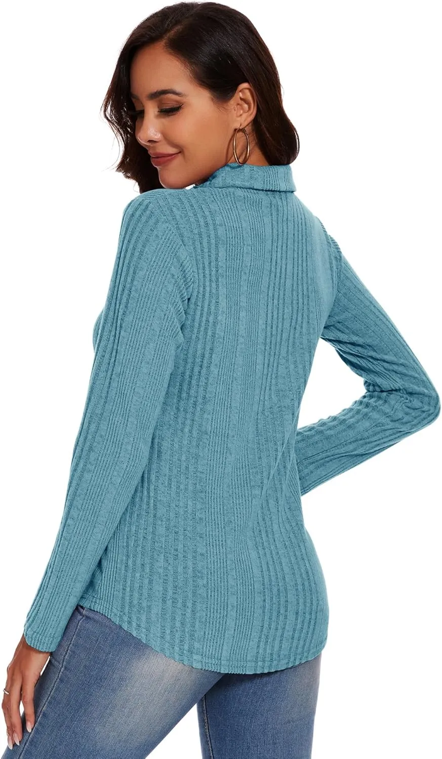 Micoson Womens Long Sleeve Tops V Neck Casual Shirts Lapel Blouses Dressy Business Fall Knit Thin Pullover Tunic Tops