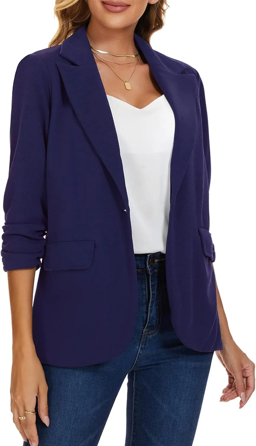 MINTLIMIT Womens Blazer 3/4 Sleeve Lapel Collar Business Work Blazers Button Front Casual Jackets with Pockets