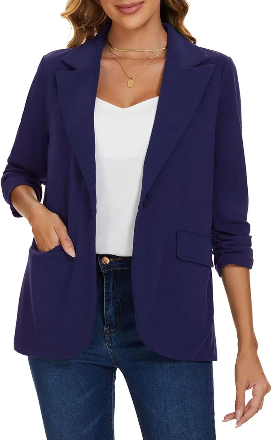 MINTLIMIT Womens Blazer 3/4 Sleeve Lapel Collar Business Work Blazers Button Front Casual Jackets with Pockets