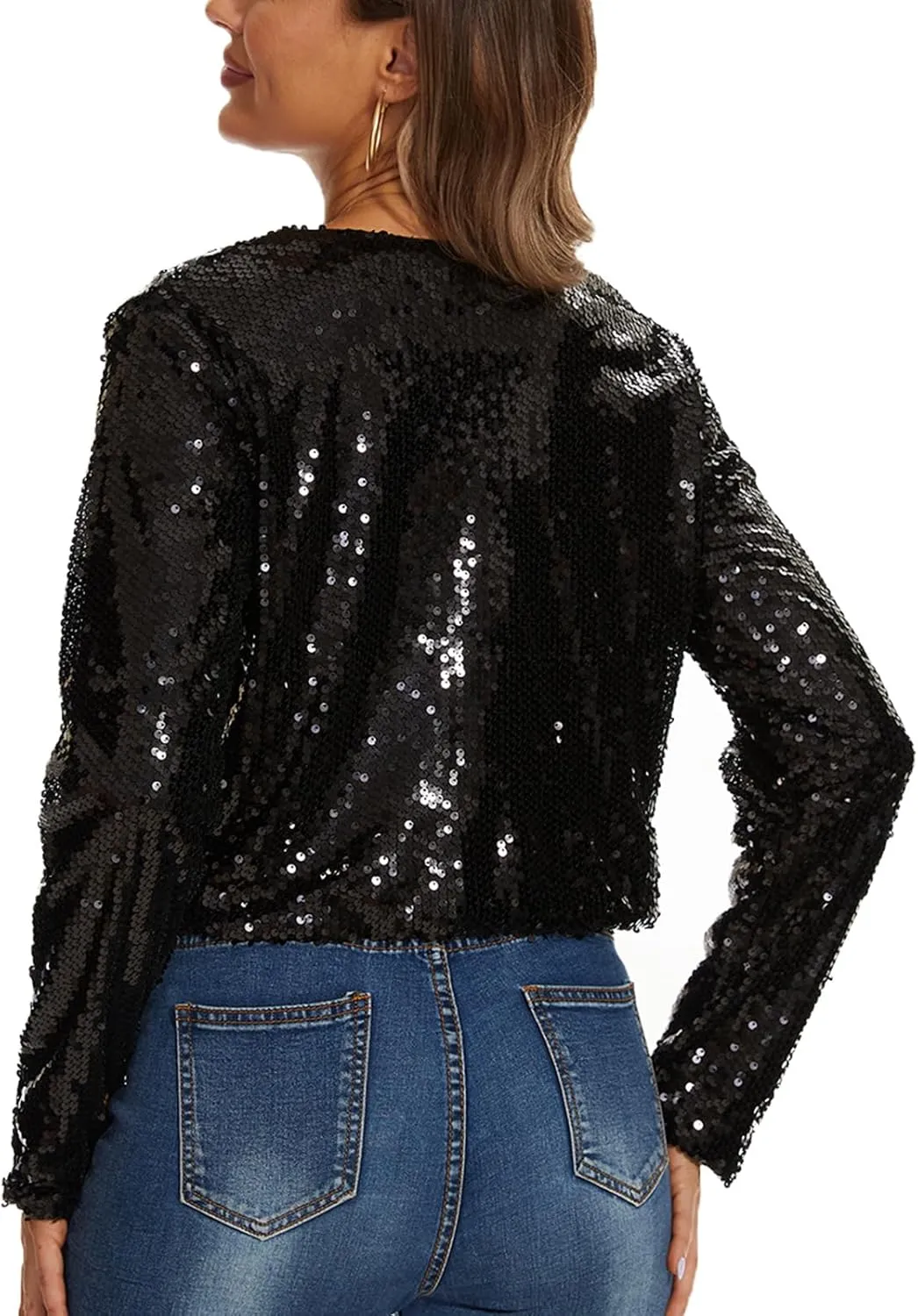 MINTLIMIT Women's Sequin Jacket Long Sleeve Open Front Sparkly Shrugs Glitter Cropped Bolero Cardigans