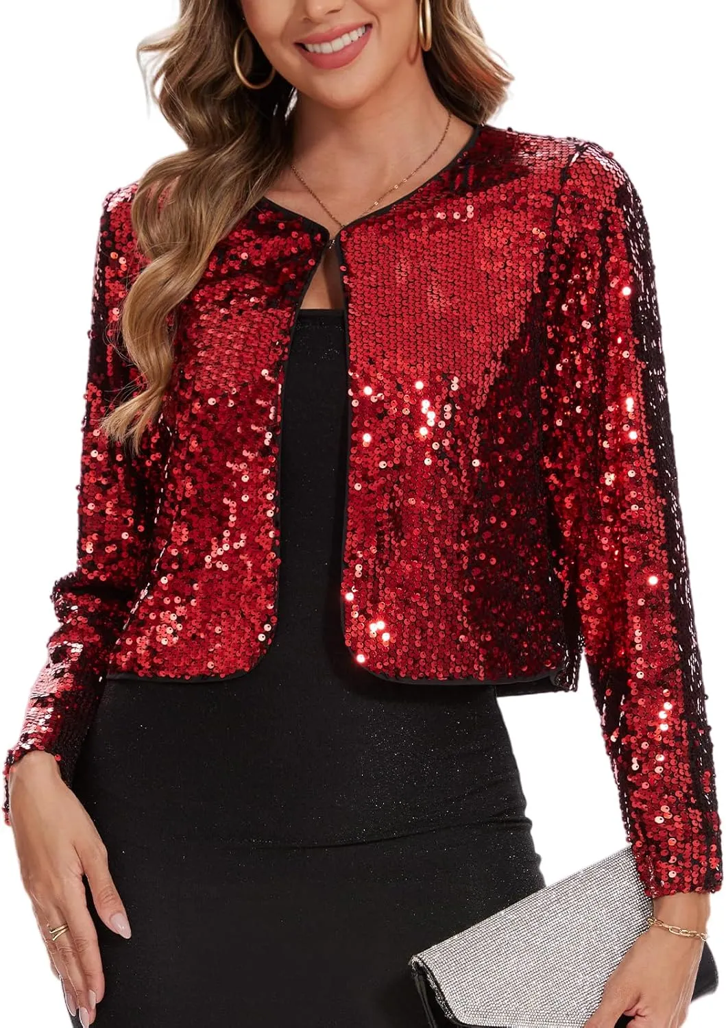 MINTLIMIT Women's Sequin Jacket Long Sleeve Open Front Sparkly Shrugs Glitter Cropped Bolero Cardigans