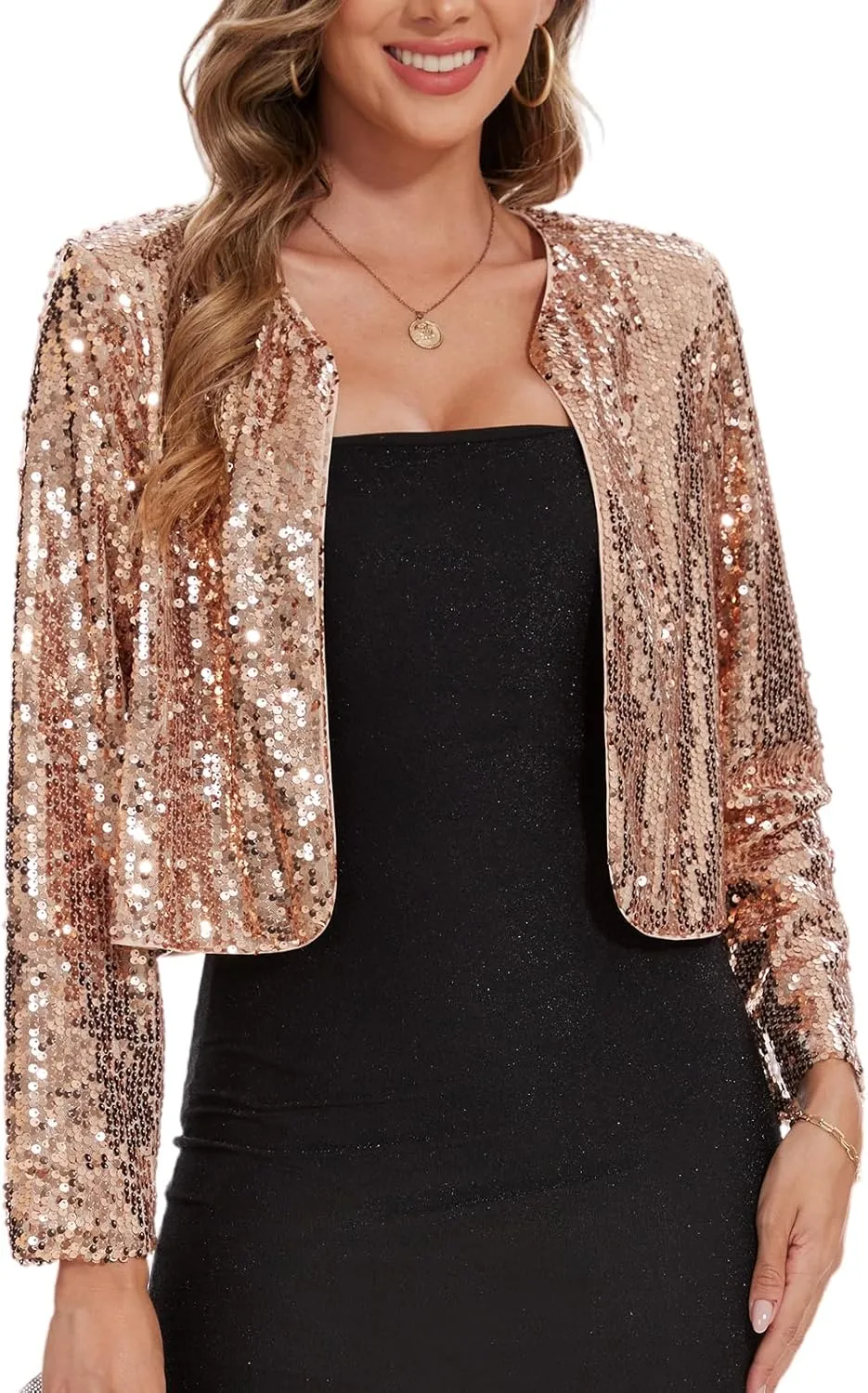 MINTLIMIT Women's Sequin Jacket Long Sleeve Open Front Sparkly Shrugs Glitter Cropped Bolero Cardigans