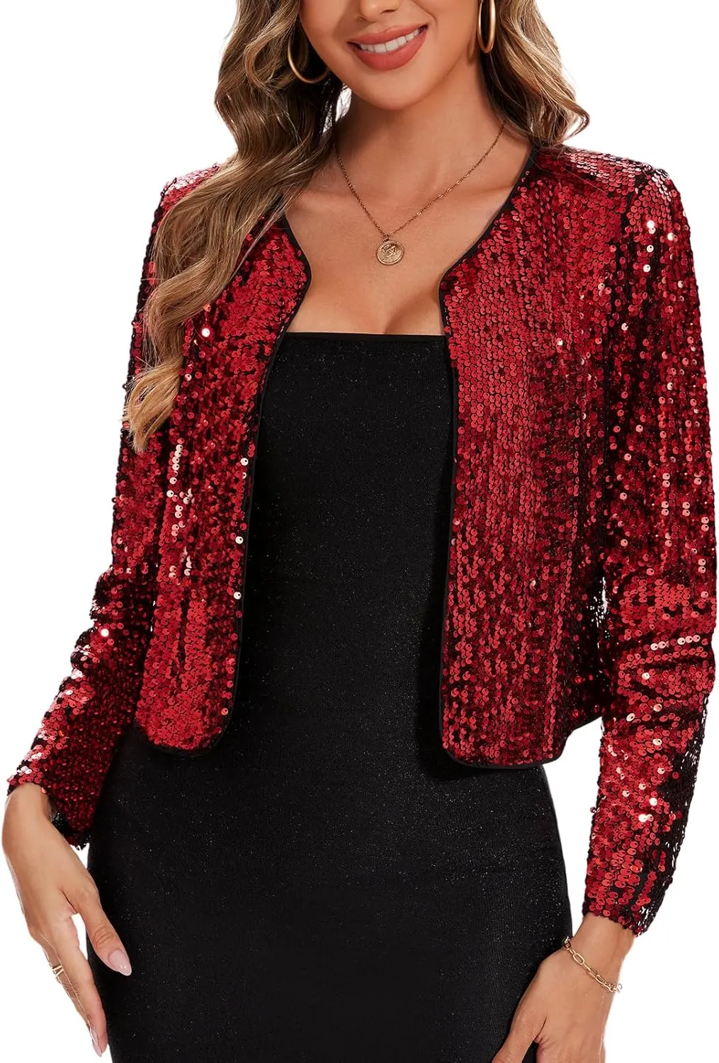 MINTLIMIT Women's Sequin Jacket Long Sleeve Open Front Sparkly Shrugs Glitter Cropped Bolero Cardigans
