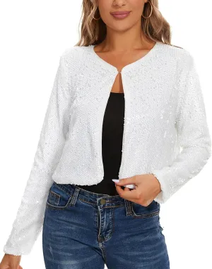 MINTLIMIT Women's Sequin Jacket Long Sleeve Open Front Sparkly Shrugs Glitter Cropped Bolero Cardigans