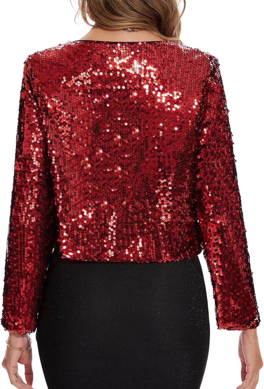 MINTLIMIT Women's Sequin Jacket Long Sleeve Open Front Sparkly Shrugs Glitter Cropped Bolero Cardigans