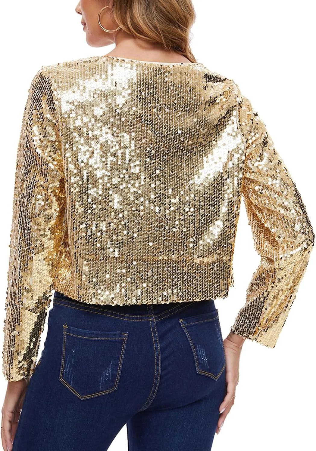 MINTLIMIT Women's Sequin Jacket Long Sleeve Open Front Sparkly Shrugs Glitter Cropped Bolero Cardigans