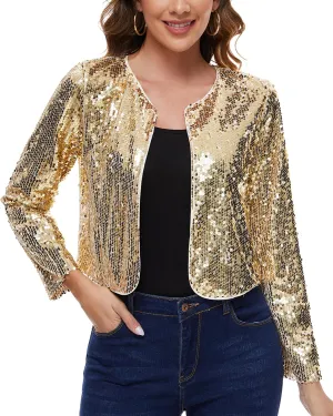 MINTLIMIT Women's Sequin Jacket Long Sleeve Open Front Sparkly Shrugs Glitter Cropped Bolero Cardigans