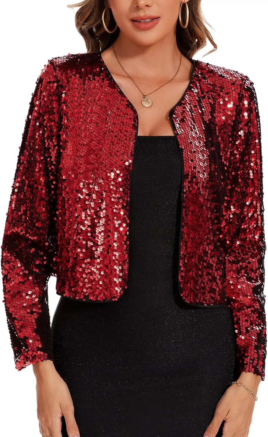 MINTLIMIT Women's Sequin Jacket Long Sleeve Open Front Sparkly Shrugs Glitter Cropped Bolero Cardigans