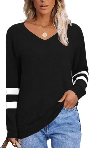 MixShe Womens Tops Fall Fashion Sweatshirt for Women Sweaters V Neck Long Sleeve Shirts Trendy Clothes
