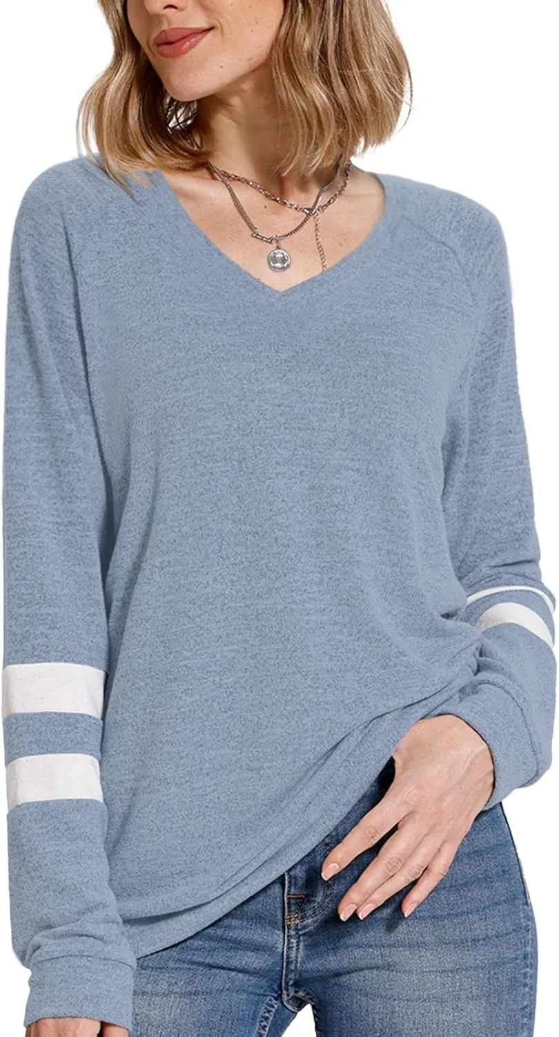 MixShe Womens Tops Fall Fashion Sweatshirt for Women Sweaters V Neck Long Sleeve Shirts Trendy Clothes