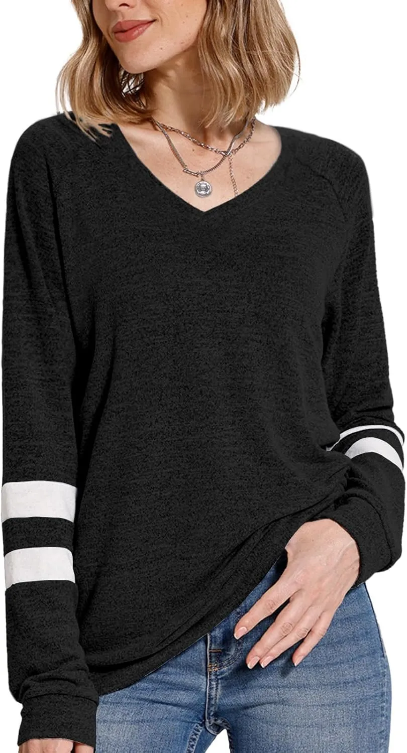 MixShe Womens Tops Fall Fashion Sweatshirt for Women Sweaters V Neck Long Sleeve Shirts Trendy Clothes