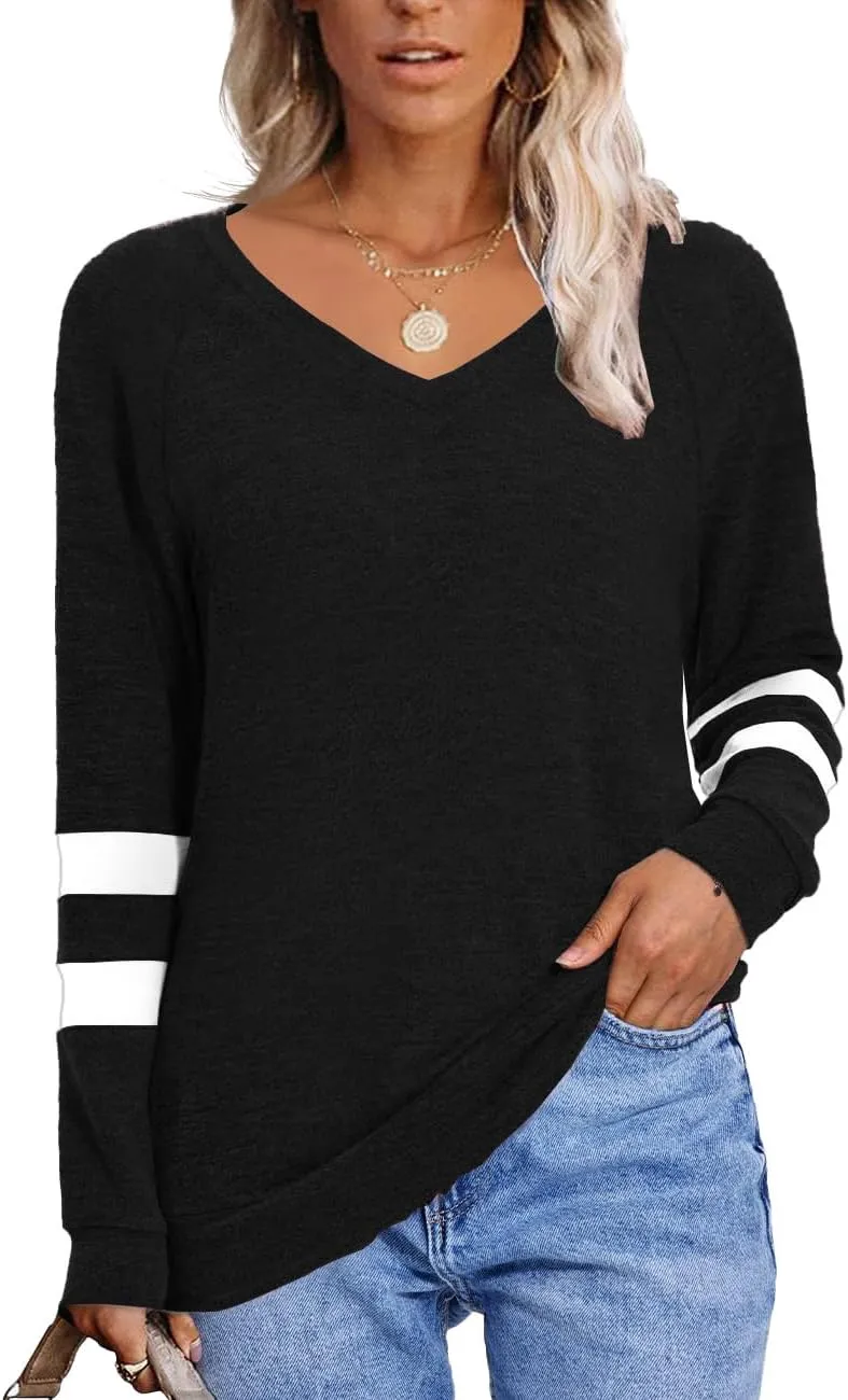 MixShe Womens Tops Fall Fashion Sweatshirt for Women Sweaters V Neck Long Sleeve Shirts Trendy Clothes