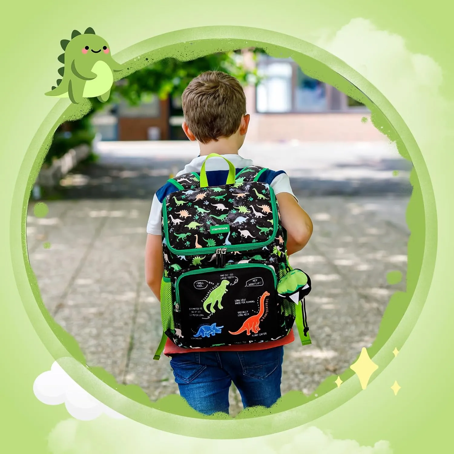 mommore Kids Backpack for Toddler Boys Girls 2 in 1 Preschool Backpack Elementary Bookbag for Kindergarten Age 3-5 (Dinosaur)