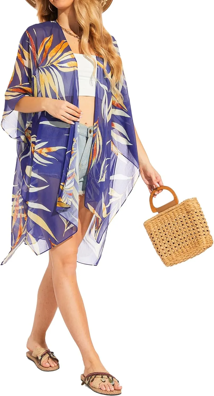 Moss Rose Women's Chiffon Long Kimono Beach Cover up for Summer Bathing Suits Cardigans Casual Loose Swimwear